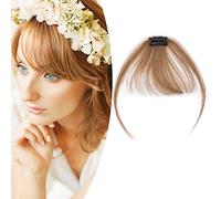 SEGO Clip in Fringe Human Hair Light Bangs [#6 Light Brown] One Piece Real Remy Clip on Real Remy Hairpieces Extension Straight Invisible (3g)