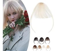 SEGO Clip in Fringe Human Hair Light Bangs [#60 Platinum Blonde] One Piece Real Remy Clip on Real Remy Hairpieces Extension Straight Invisible (3g)