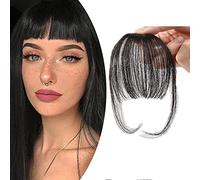 SEGO Clip in Fringe Light Bangs Hairpiece Human Hair One Piece Real Remy Clip on Real Remy Hair Extension Straight (#1B Natural Black)