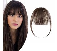 SEGO Clip in Fringe Light Bangs Hairpiece Human Hair One Piece Real Remy Clip on Real Remy Hair Extension Straight (#2 Dark Brown)
