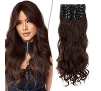 SEGO Clip In Hair Extensions 22 Inch 12PCS Thick Clip In Hair Hairpieces 180g Long Wavy Hair Extension Synthetic Full Head For Women, Chocolate Brown