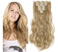 SEGO Clip In Hair Extensions 8pcs Premium Quality Synthetic Hairpieces Curly Wavy Full Head Sets 140g, 17 Inch, Ash Blonde