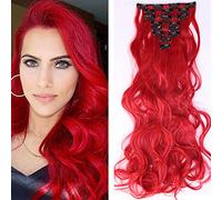 SEGO Clip In Hair Extensions 8pcs Premium Quality Synthetic Hairpieces Curly Wavy Full Head Sets 140g, 24 Inch, Dark Red