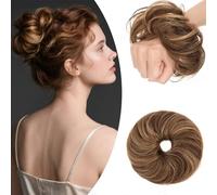 SEGO Human Hair Messy Bun Hair Scrunchies Curly Wavy Hair Piece Real Remy Donuts Updo Chignon For Women Girls,#4P27 Medium Brown&Dark Blonde