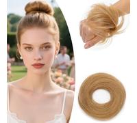 SEGO Human Hair Messy Bun Hairpieces Real Scrunchies Smoothed Updo Donut Chignon Wavy Ponytail Extensions for Women Girls,#27 Dark Blonde