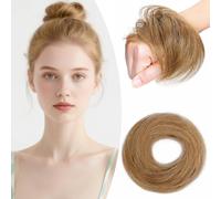 SEGO Human Hair Messy Bun Hairpieces Real Scrunchies Smoothed Updo Donut Chignon Wavy Ponytail Extensions for Women Girls,#12 Golden Brown