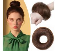SEGO Human Hair Messy Bun Hairpieces Real Scrunchies Smoothed Updo Donut Chignon Wavy Ponytail Extensions for Women Girls,#4 Medium Brown