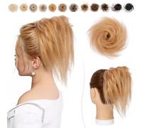 SEGO Human Hair Messy Bun Scrunchie Tousled Updo Real Bun Hair Piece Donuts Updo Chignon for Women Ponytail Hair Extension - #27 Dark Blonde
