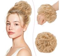 SEGO Human Hair Messy Bun Scrunchie Updo Real Bun Hair Piece Donuts Updo Chignon for Women Ponytail Hair Extension VOLUMINOUS Curly Wavy- #18/613 Ash Blonde Mixed Bleach Blonde