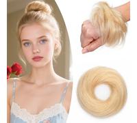 SEGO Human Hair Scrunchies for Women Messy Hair Buns Hairpiece [#60 Platinum Blonde] 100% Real Remy Updo Scrunchies Donut Hair Extensions Chignons Straight (23g)