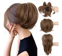 SEGO Messy Bendable Claw on Ponytail Hairpiece Synthetic Fluffy Hair Extension Clip in Jaw with 4 Bendable Metals, Ash Brown