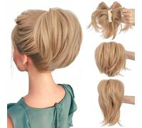 SEGO Messy Bendable Claw on Ponytail Hairpiece Synthetic Fluffy Hair Extension Clip in Jaw with 4 Bendable Metals, Ash Blonde