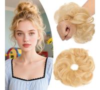 SEGO Messy Human Hair Scrunchies for Women Hair Buns Hairpiece [#613 Bleach Blonde] Real Remy Updo Scrunchies Donut Hair Extensions Chignons Curly Wavy (23g)