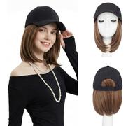 SEGO Pro Baseball Cap Wig Hat with Hair Attached for Women, Ladies Cap Hat Wig Synthetic Hair Extension, Black Cap 6" Straight 10/22T