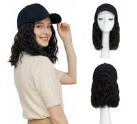 SEGO Pro Baseball Cap Wig Hat with Hair Attached for Women, Ladies Cap Hat Wig Synthetic Hair Extension, Black Cap 8" Wavy 4A#