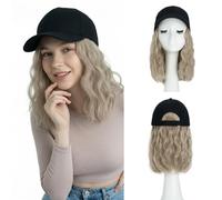 SEGO Pro Baseball Cap with Hair Extensions Wigs in Hat for Girls Hairpiece Wigs for Women Synthetic Fake Hair Extensions Black hat bob curly 8 Inch (B- #16P613)