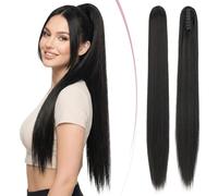 SEGO Pro Claw Clip Ponytail Hair Extensions Synthetic Pony Tail Hair Pieces for Women, 30 Inch Straight 180g (Natural Black)
