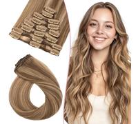 SEGO Pro Clip in Real Human Hair Extensions Full Head 8 Pcs 18 Clips Seamless Thin Weft, 24 Inch 80g #4P27 Medium Brown & Dark Blonde