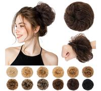 SEGO Pro Real Human Hair Messy Bun Scrunchie, Donut Bun Hair Piece for Women - Curly, 2# Dark Brown, Pack of 1