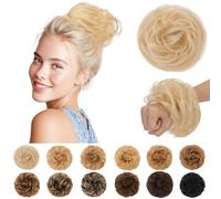SEGO Pro Real Human Hair Messy Bun Scrunchie, Donut Bun Hair Piece for Women - Curly, 60# Platinum Blonde, Pack of 1