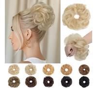 SEGO Pro Real Human Hair Messy Bun Scrunchie, Donut Bun Hair Piece for Women - Curly, 613# Bleach Blonde, Pack of 1