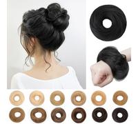 SEGO Pro Real Human Hair Messy Bun Scrunchie, Donut Bun Hair Piece for Women - Straight, 1# Jet Black, Pack of 2