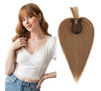 SEGO Pro Synthetic & Human Hair Topper with Airy Wispy Fringe Bangs for Women Thinning Hair 3.1"x4.5" Lace Base 12 Inch 27g (#06 Light Brown)