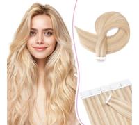 SEGO Pro Tape in Hair Extensions Real Human Hair 22 Inch 20 Pcs 30g Invisible Seamless Straight Tape Extensions for Women, #18P613 Ash Blonde with Bleach Blonde Highlights
