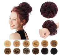 SEGO Pro Voluminous Messy Real Human Hair Bun Scrunchie Curly Donut Bun Hair Piece for Women, 30g, 1/99J Jet Black & Wine Red