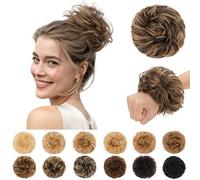 SEGO Pro Voluminous Messy Real Human Hair Bun Scrunchie Curly Donut Bun Hair Piece for Women, 30g, 1B/6 Natural Black & Light Brown