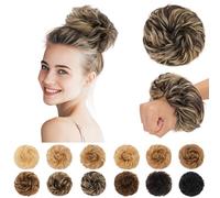 SEGO Pro Voluminous Messy Real Human Hair Bun Scrunchie Curly Donut Bun Hair Piece for Women, 30g, 1B/613 Natural Black & Bleach Blonde