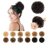 SEGO Pro Voluminous Messy Real Human Hair Bun Scrunchie Curly Donut Bun Hair Piece for Women, 30g, 1B# Natural Black