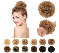 SEGO Pro Voluminous Messy Real Human Hair Bun Scrunchie Curly Donut Bun Hair Piece for Women, 30g, 6# Light Brown
