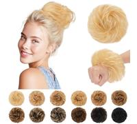 SEGO Pro Voluminous Messy Real Human Hair Bun Scrunchie Curly Donut Bun Hair Piece for Women, 30g, 60# Platinum Blonde