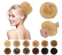 SEGO Pro Voluminous Messy Real Human Hair Bun Scrunchie Curly Donut Bun Hair Piece for Women, 30g, 613# Bleach Blonde