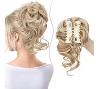 SEGO Tousled Updo Hair Bun Donut Synthetic Thick Hair Chignon 84G Claw Messy Bun Hairpieces Wavy Curly, Sandy Blonde & Bleach Blonde