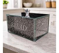 SEGOY Black Mirrored Bread Bin with Crushed Diamond Crystal Design, Large Storage Container, Kitchen Decor