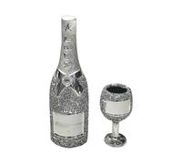 SEGOY Crushed Diamond Sparkle Bottle with Galss Ornament, Large Crystal Glitter Sparkly Bottle Home Decoration Silver, 30cm