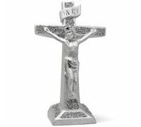 SEGOY Crystal Crushed Diamond Jesus Christ Statue - Hollow Out Church Cross Christian Crucifix Collectible Figurines Sculpture for Elegant Home and Office Decor - Bling Silver Ornament - 35CM