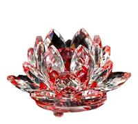 SEGOY Crystal Lotus Flower Bouquet Craft, Multicolor Home Decoration, Birthday Wedding Gift, Crystal Glass Ornament (Crystal Glass, Red) 13cm Height