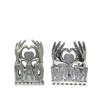 SEGOY Decorative Heart Hand Sculpture, Silver Crushed Diamond with Crystal Accents, 31cm Tall, Gift for Mum & Dad Decoration (Mum And Dad)