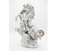 SEGOY Italian Style Silver Horse & Foal Ornament Romany-Inspired Ceramic & Figurine with Crushed Diamond Bling - 25cm