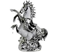 SEGOY Silver Braided Horse Figurine Resin & Ceramic Romany-Inspired Ornament with Crushed Diamond Bling Modern Home & Office Décor, 25cm