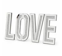 SEGOY Silver Crushed Crystal Diamond Mirror LOVE Letters Wall Hung Size 35x25cm