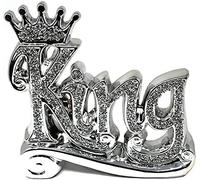 SEGOY Silver Crushed Diamond Crystal Bling Ceramic Shelf Sitter, Luxury Decorative KING Letters Ornament For Gift for Home & Office Décor - 20cm