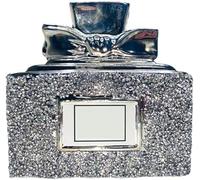 SEGOY Silver Crushed Diamond Sparkly Perfume Bottle Ornament 15cm - Luxury Crystal Jewel Shimmer Decorative Sculpture - Mirrored Bling Shelf Sitter - Elegant Home Décor Gift