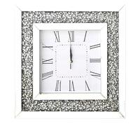 SEGOY SQUARE LOOSE DIAMANTE MIRRORED WALL CLOCK CRUSHED JEWEL ROMAN NUMBER GLASS CLOCK 30CM
