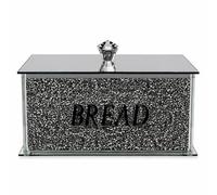 SEGOY XL Crushed Diamond Crystal filled Mirrored Bread Bin Storage Kitchen Container, Sparkly Glitter | Box with Handle Lid | BLACK & SILVER Stylish & Attractive design - 30X20X15CM