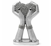 SEGOY XL Silver Crushed Diamond Heart Showpiece - Hands Holding Love Sculpture | Crystal Sparkle Home Decor Table Centerpiece for Living Room, Bedroom & Gift 29cm