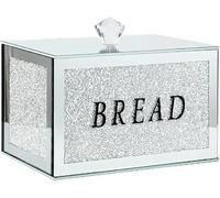 SEGOY XL Silver Mirrored Glass Crushed Crystal Diamond Bread Bin Kitchen Storage Container 30x23x20cm